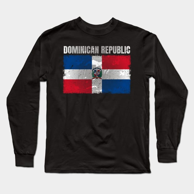 Distressed Dominican Republic Flag Graphic Gifts for Men Dominican Long Sleeve T-Shirt by Smoothbeats